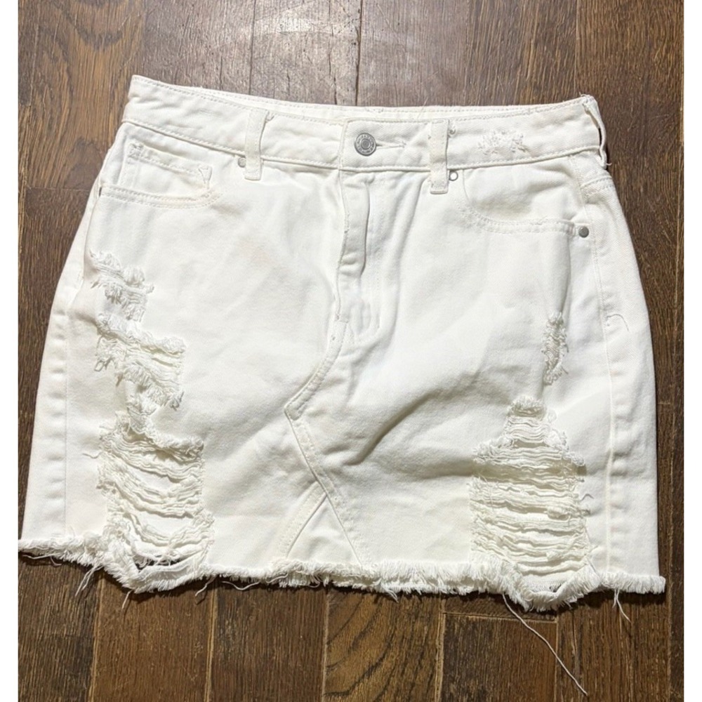 PACSUN Distressed Mini Skirt Women's 26 White Raw Hem Distressed